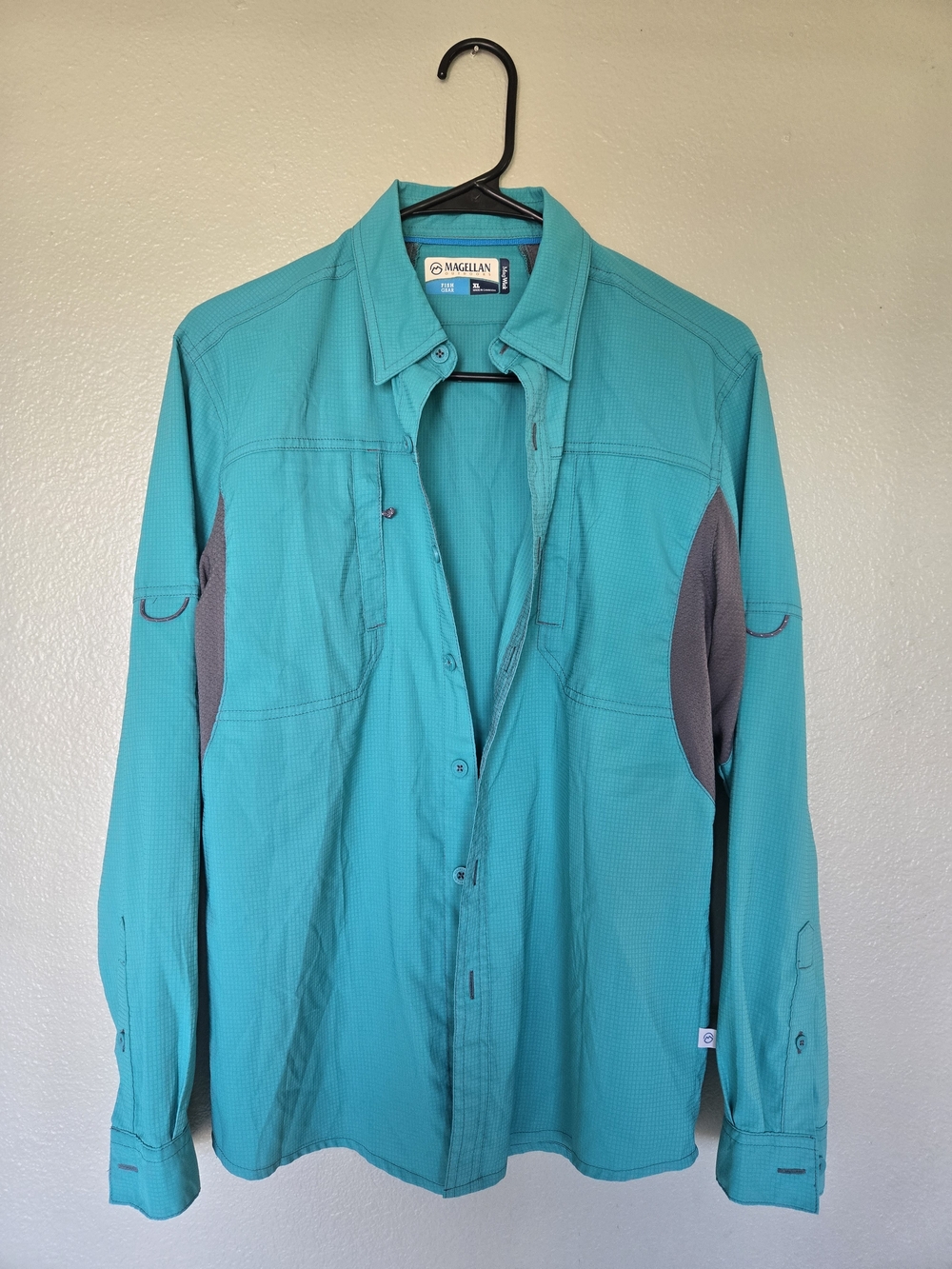 Magellan Outdoors Boys Teal And Grey Long-Sleeve Button Shirt, Mag Wick, Fishing